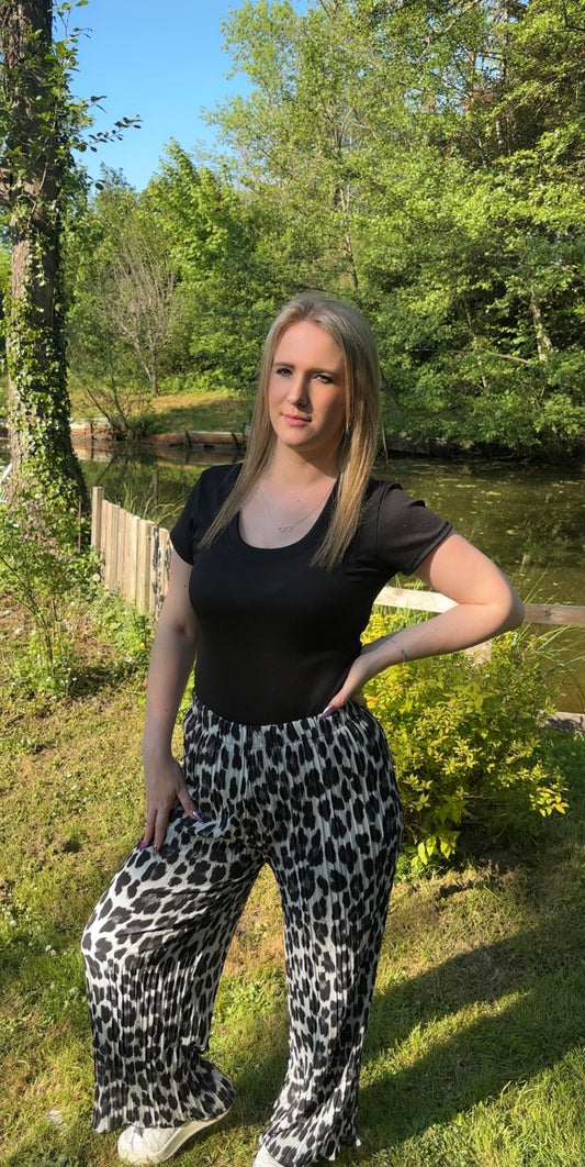 Pantalon plissé léopard